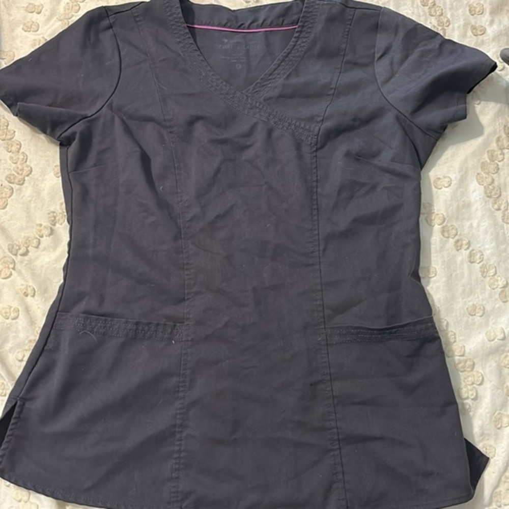 Healing Hands Small Grey Purple Women’s Scrub Top